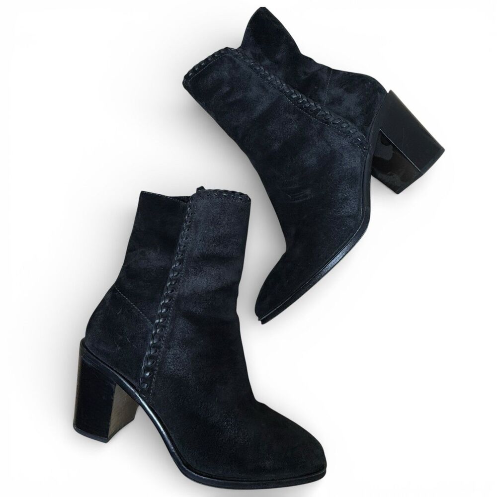 Frye Giovanna Suede Boots Sz 10 Block Heel Rodeo Leather Black Boho Western 3” - Picture 1 of 13